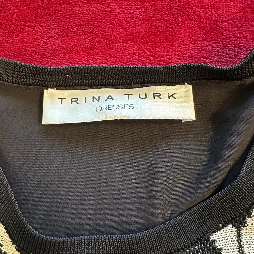 Trina Turk‎ Womens Black White Geometric Diamond Knit Fit Flare Sleeveless Dress